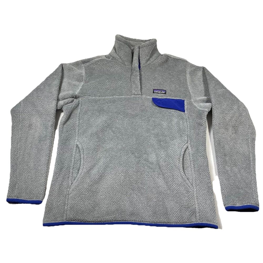 Patagonia Sweater Womens Large Gray Blue Henley Neck Casual Long Sleeve Fleece